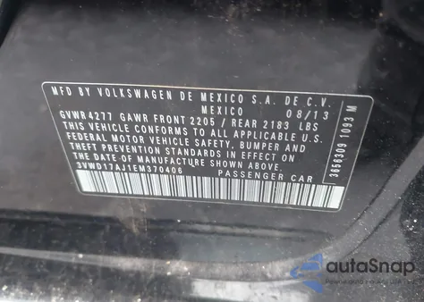 2014 Volkswagen Jetta 1.8T Se from USA, damaged, VIN 3VWD17AJ1EM370406